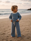 Child wearing Cooee Coast Coast Chunky Knit Pants featuring chunky knit texture Relaxed fit